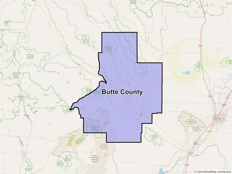 Map of Butte County, Idaho and ZIP codes