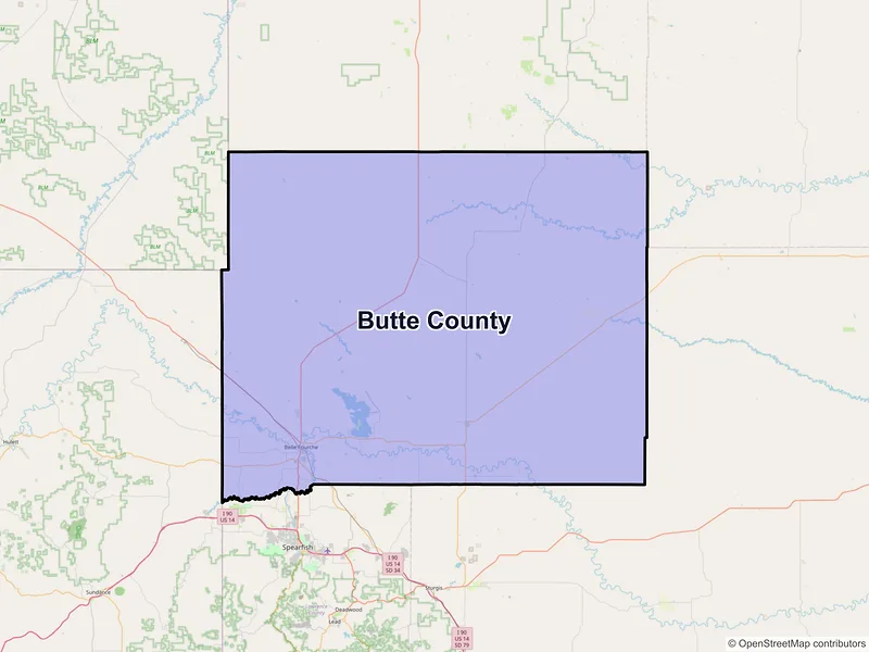 Map of Butte County, South Dakota and ZIP codes