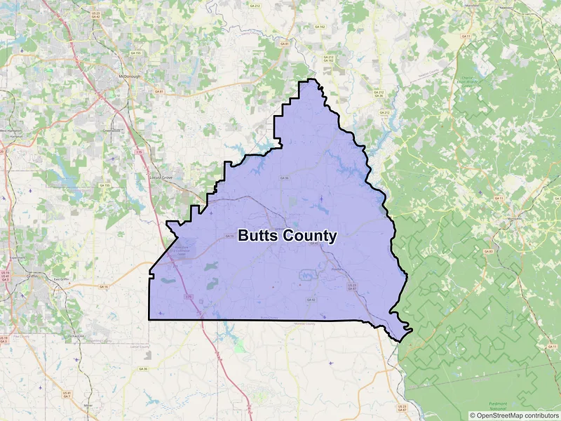 Map of Butts County, Georgia and ZIP codes