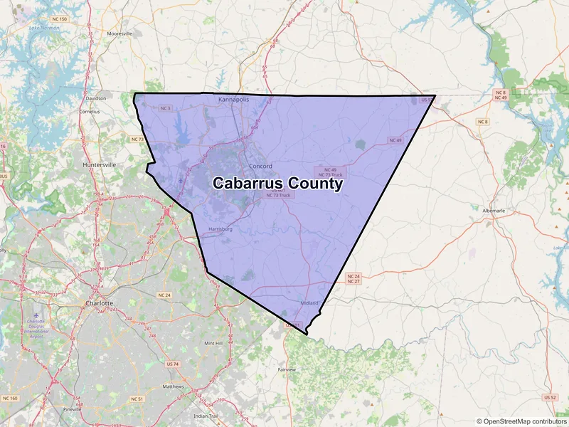 Map of Cabarrus County, North Carolina and ZIP codes