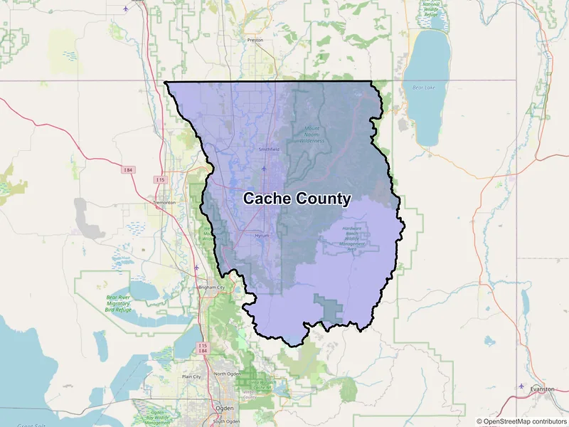 Map of Cache County, Utah and ZIP codes