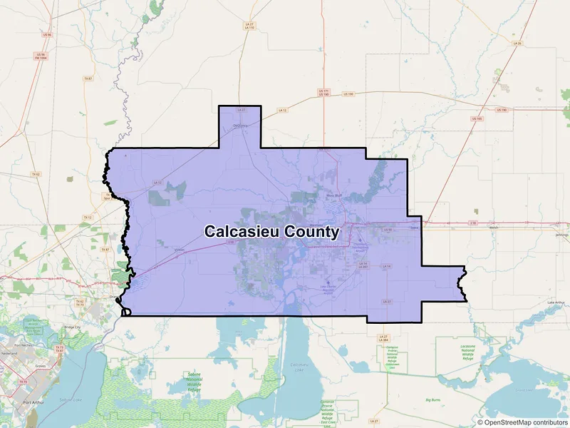 Map of Calcasieu County, Louisiana and ZIP codes