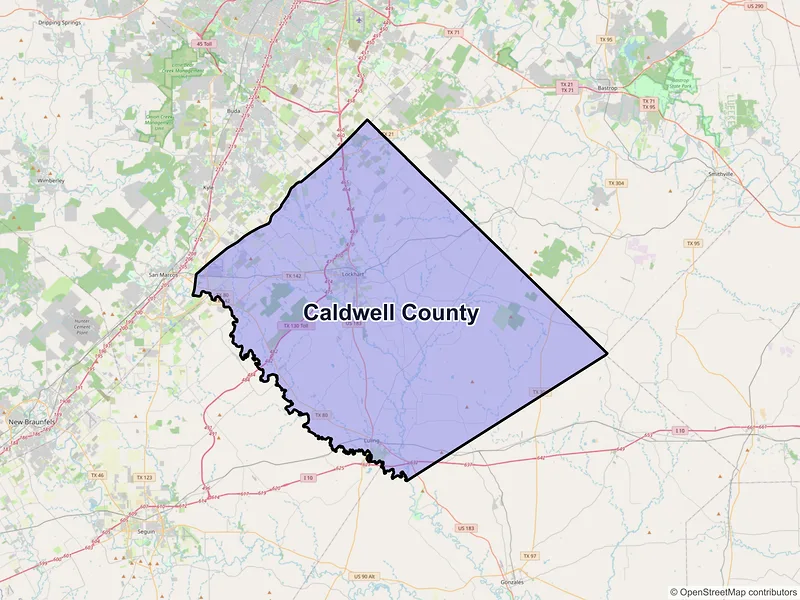 Map of Caldwell County, Texas and ZIP codes