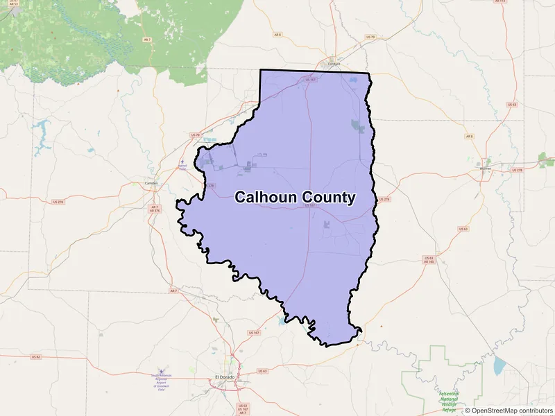 Map of Calhoun County, Arkansas and ZIP codes