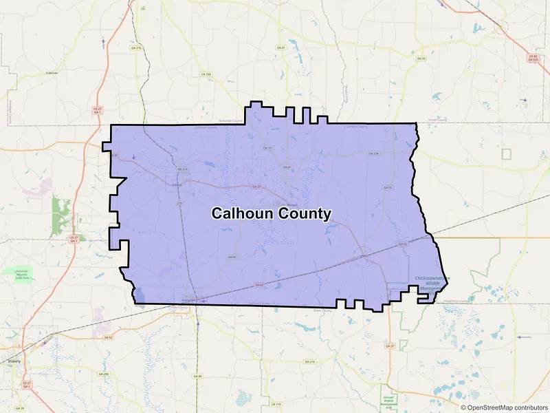 Map of Calhoun County, Georgia and ZIP codes