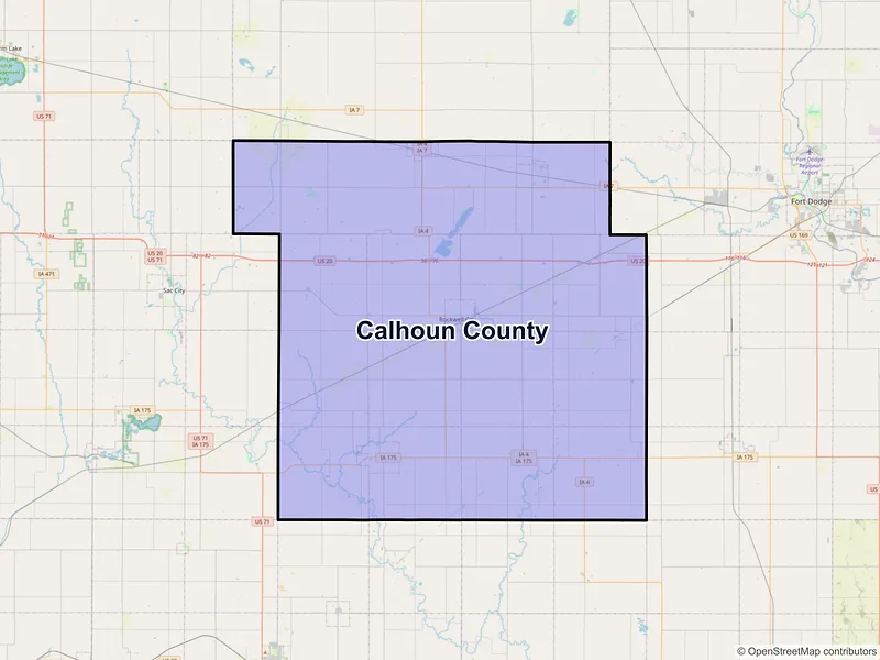 Map of Calhoun County, Iowa and ZIP codes