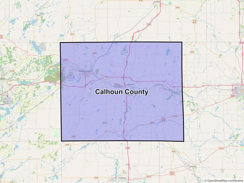 Map of Calhoun County, Michigan and ZIP codes