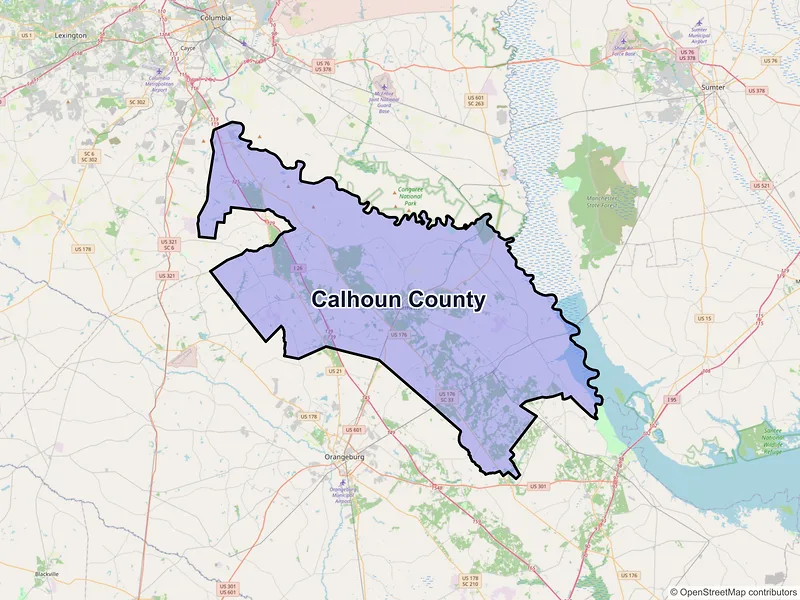 Map of Calhoun County, South Carolina and ZIP codes