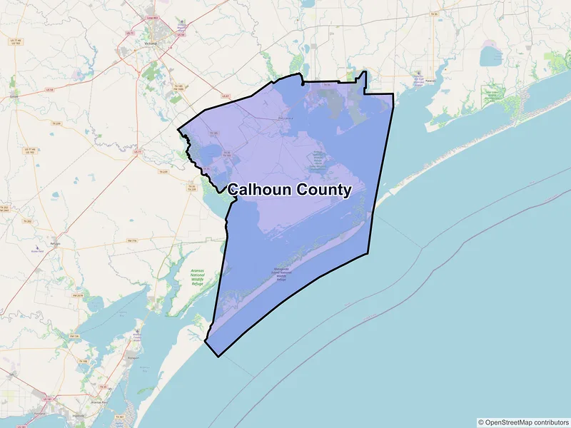 Map of Calhoun County, Texas and ZIP codes