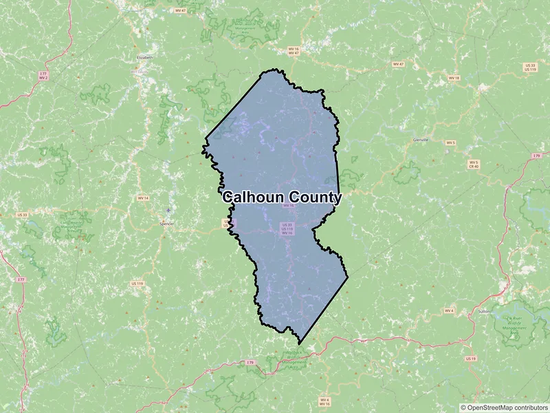 Map of Calhoun County, West Virginia and ZIP codes