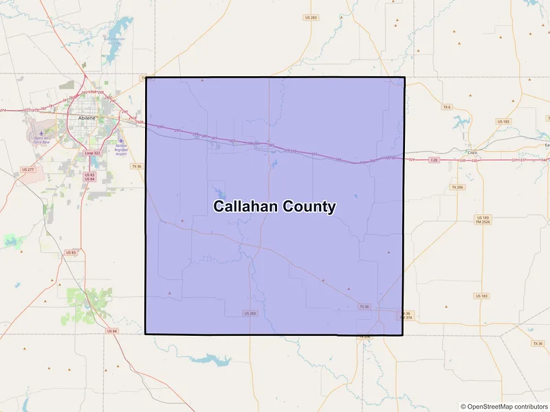Map of Callahan County, Texas and ZIP codes