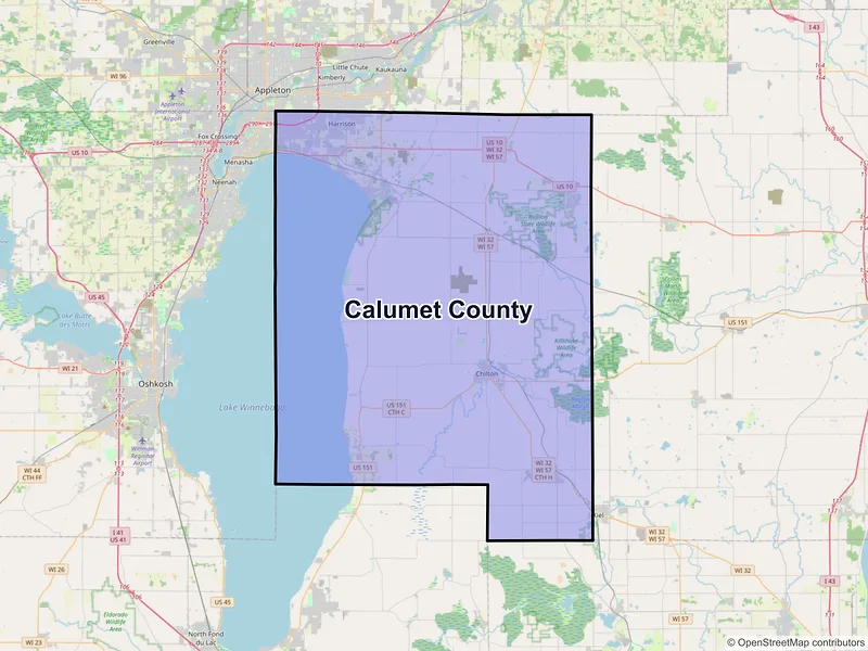 Map of Calumet County, Wisconsin and ZIP codes