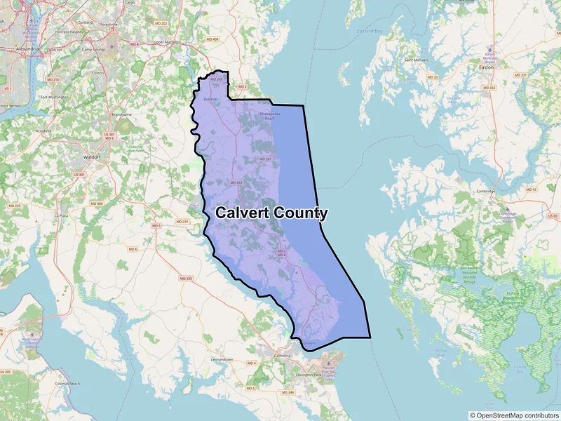 Map of Calvert County, Maryland and ZIP codes