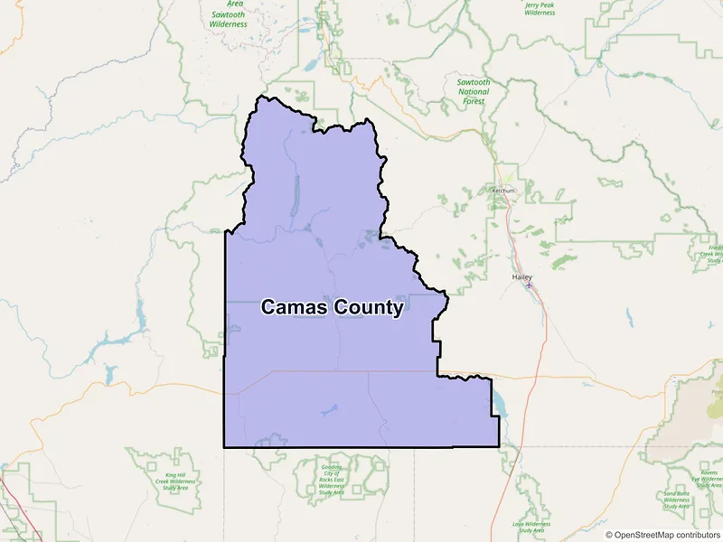 Map of Camas County, Idaho and ZIP codes