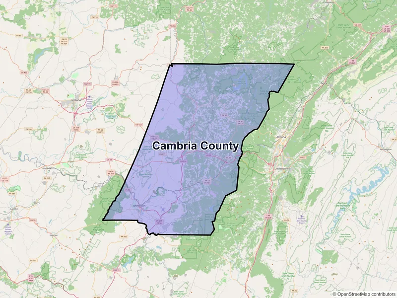 Map of Cambria County, Pennsylvania and ZIP codes