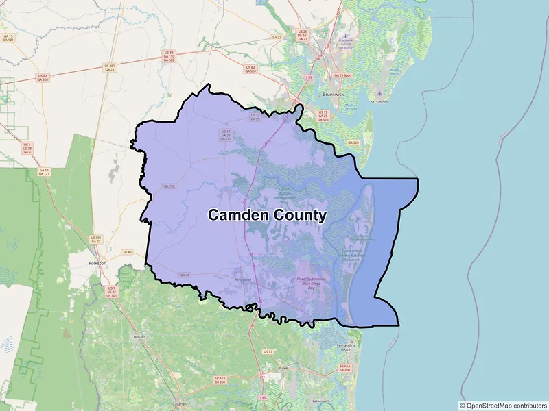 Map of Camden County, Georgia and ZIP codes
