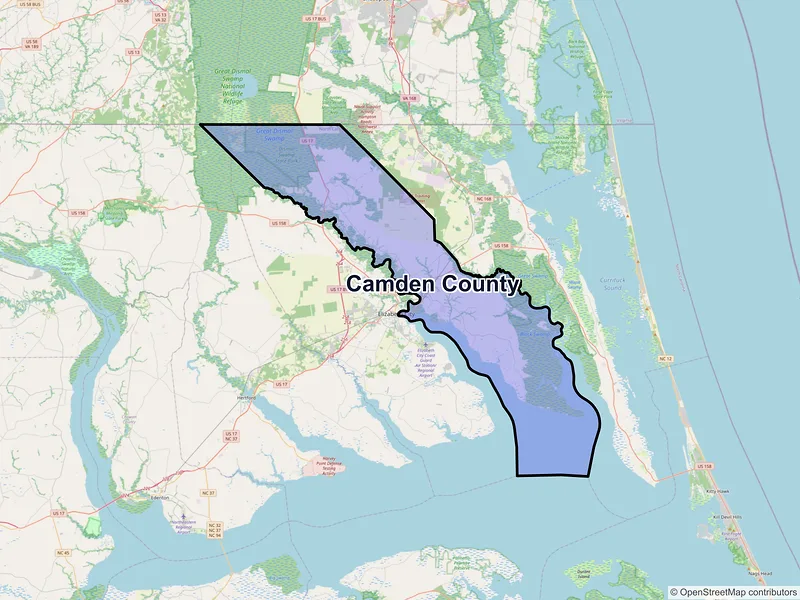 Map of Camden County, North Carolina and ZIP codes