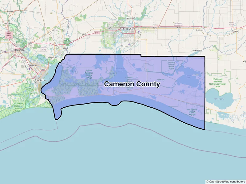 Map of Cameron County, Louisiana and ZIP codes