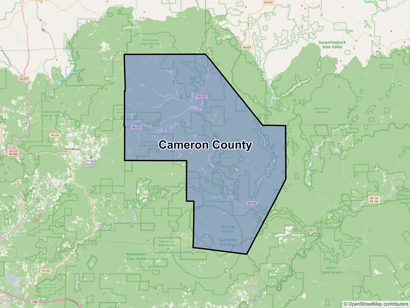Map of Cameron County, Pennsylvania and ZIP codes