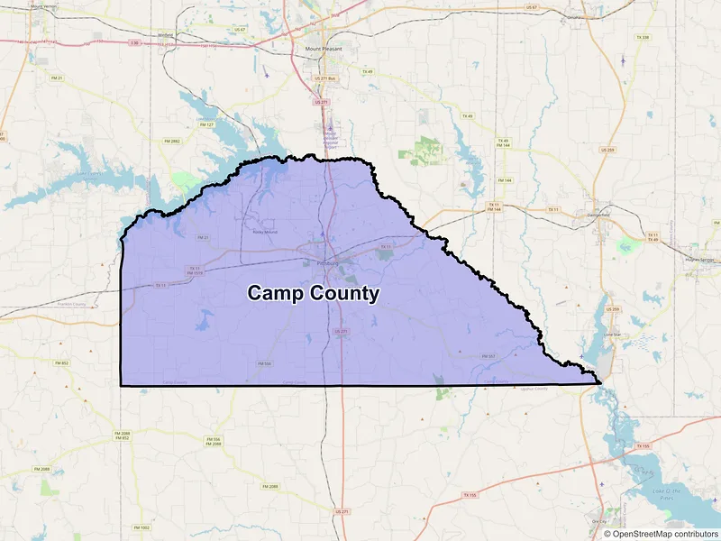 Map of Camp County, Texas and ZIP codes