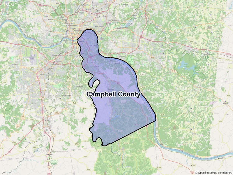 Map of Campbell County, Kentucky and ZIP codes