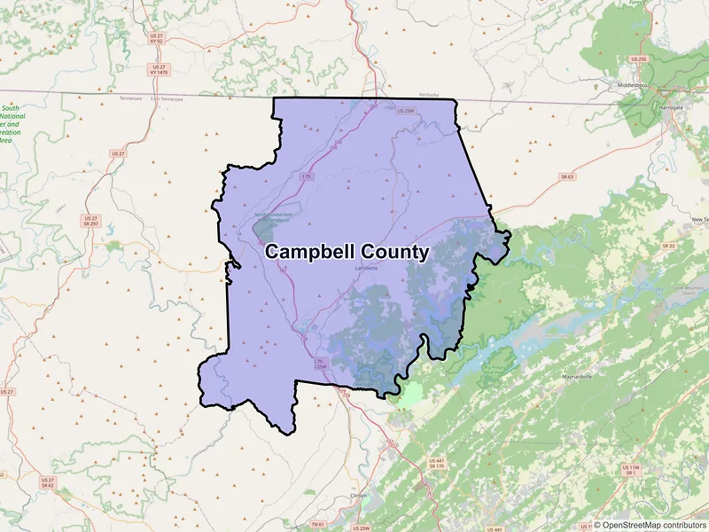 Map of Campbell County, Tennessee and ZIP codes