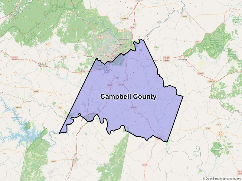 Map of Campbell County, Virginia and ZIP codes