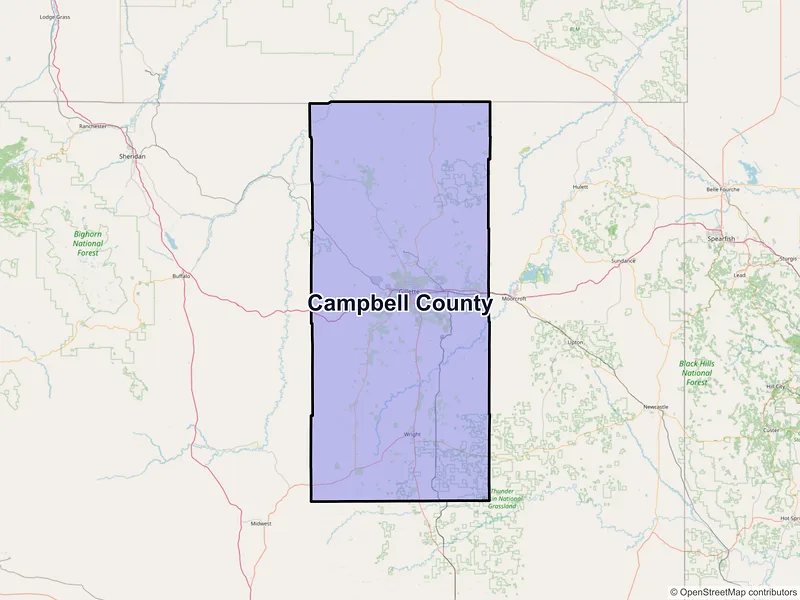 Map of Campbell County, Wyoming and ZIP codes