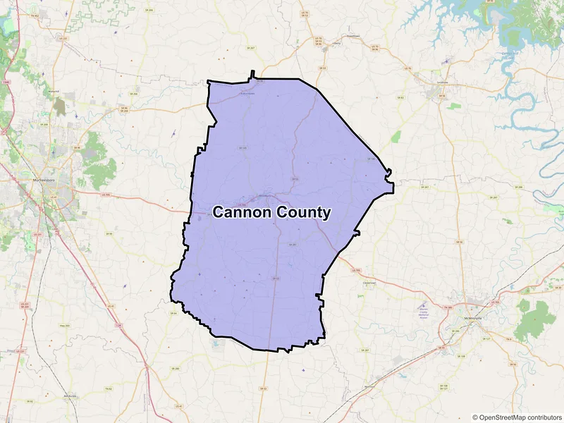 Map of Cannon County, Tennessee and ZIP codes