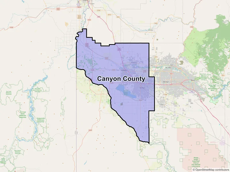 Map of Canyon County, Idaho and ZIP codes