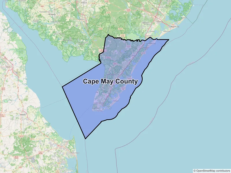 Map of Cape May County, New Jersey and ZIP codes