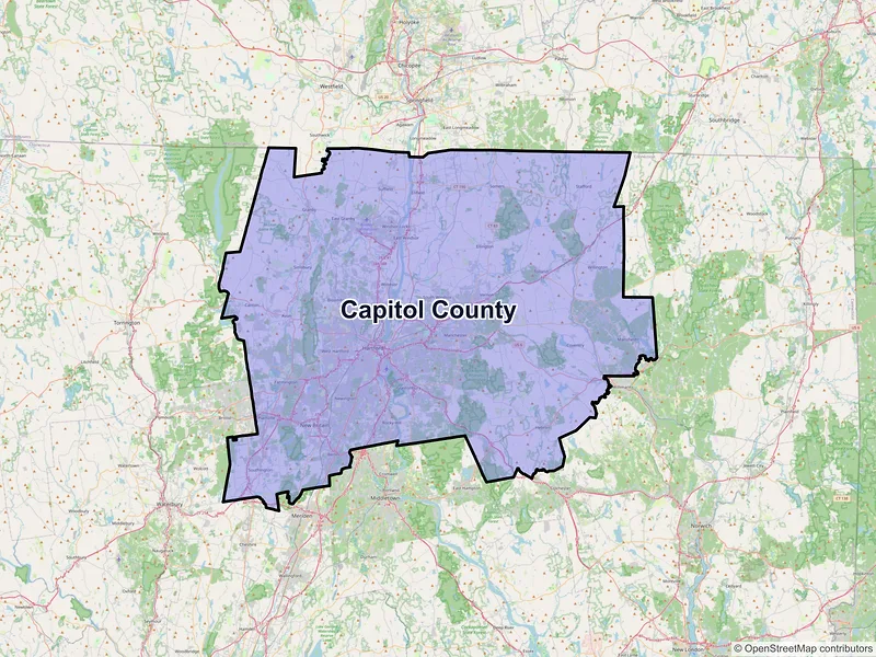 Map of Capitol County, Connecticut and ZIP codes