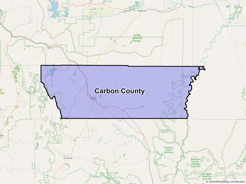Map of Carbon County, Utah and ZIP codes