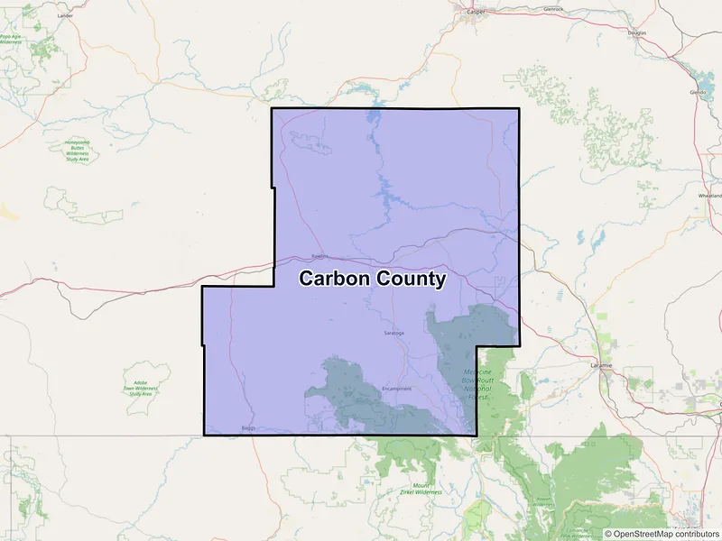 Map of Carbon County, Wyoming and ZIP codes