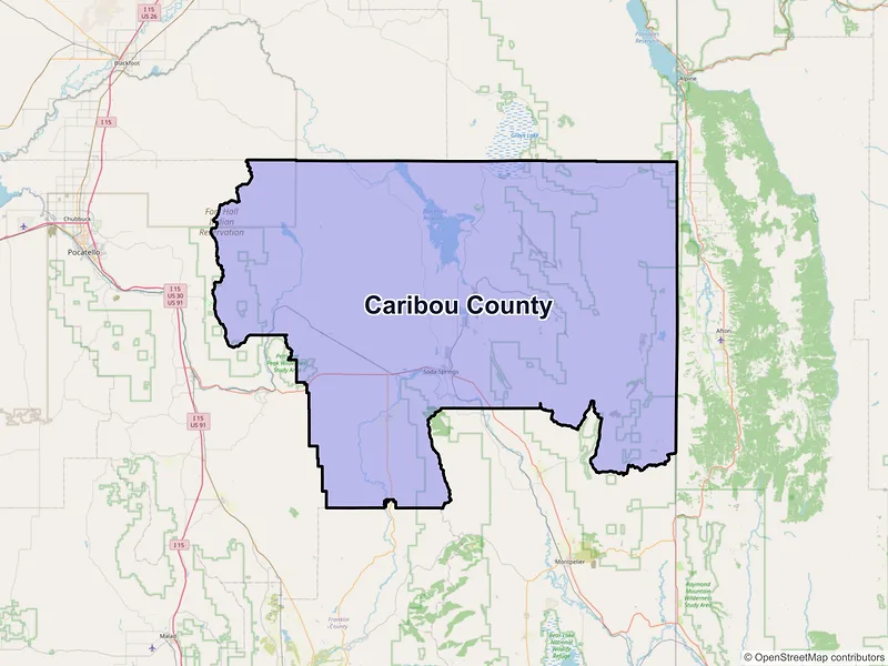 Map of Caribou County, Idaho and ZIP codes