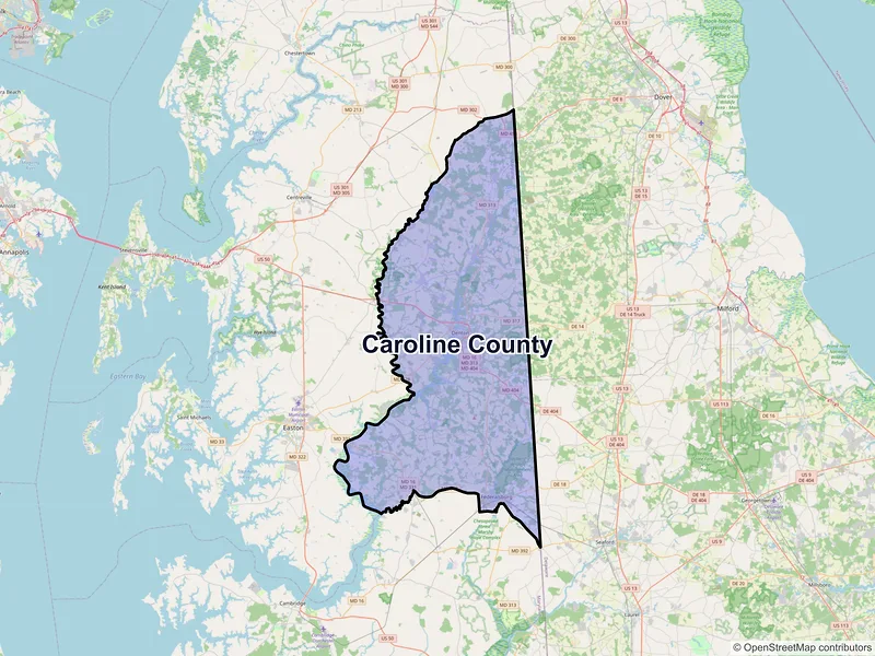 Map of Caroline County, Maryland and ZIP codes