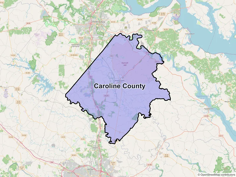 Map of Caroline County, Virginia and ZIP codes