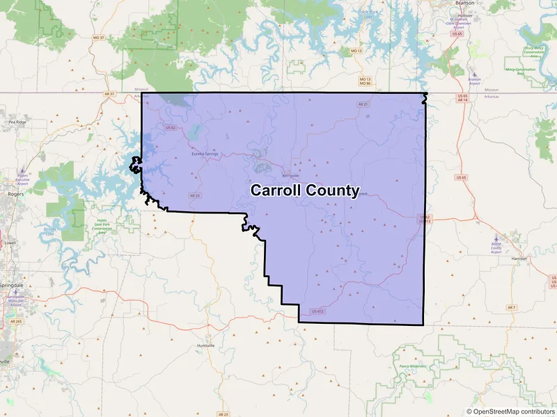 Map of Carroll County, Arkansas and ZIP codes