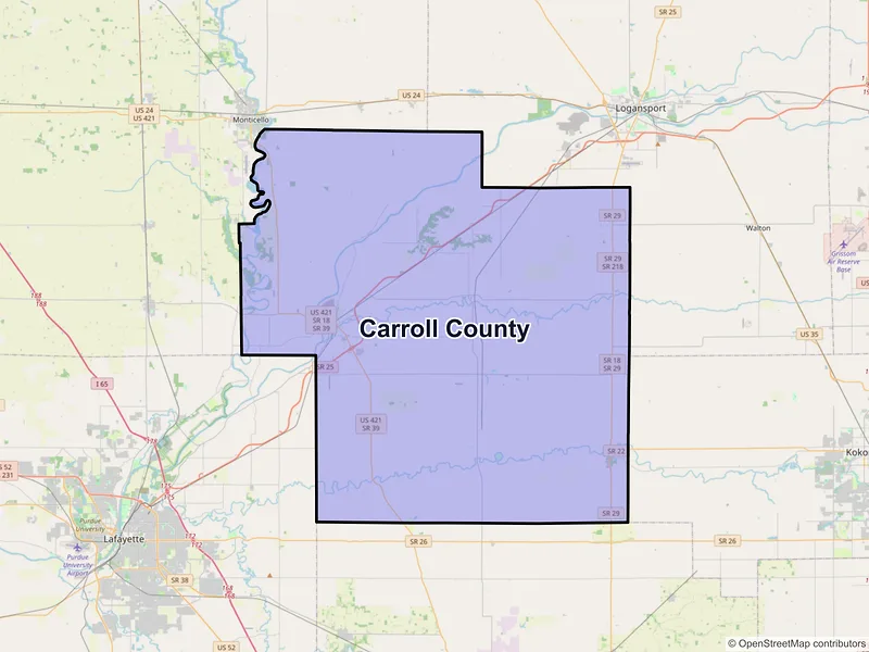 Map of Carroll County, Indiana and ZIP codes