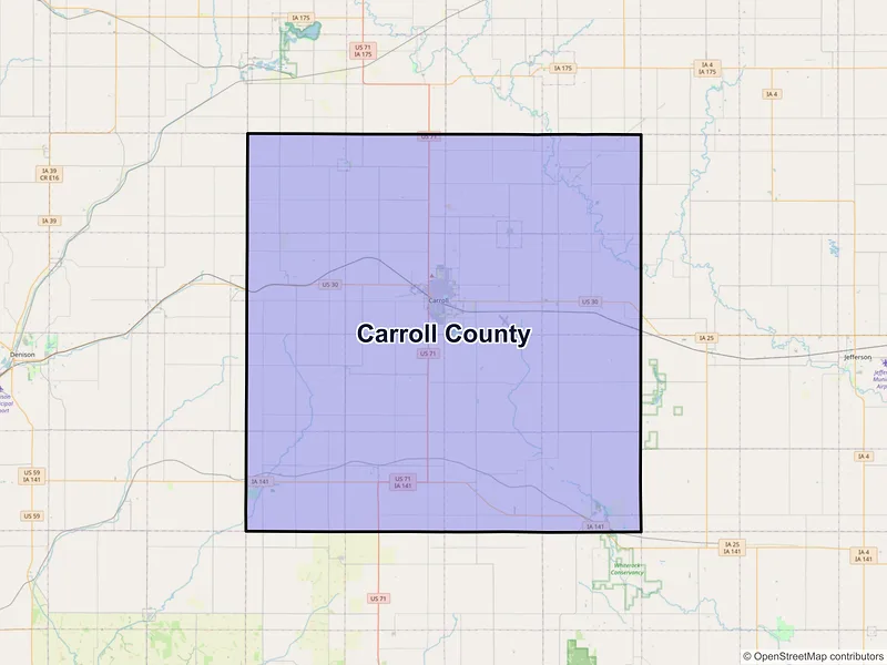 Map of Carroll County, Iowa and ZIP codes