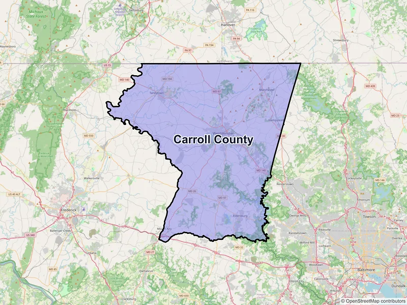 Map of Carroll County, Maryland and ZIP codes