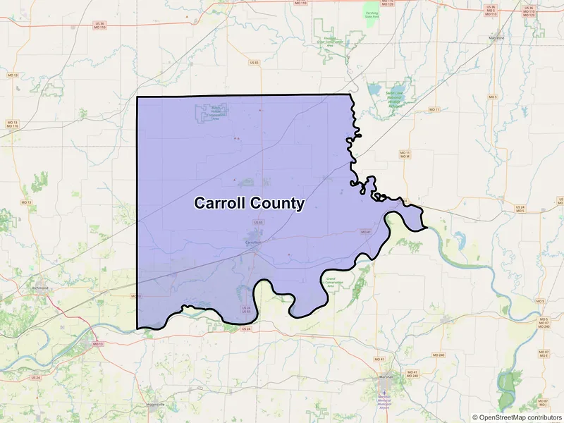 Map of Carroll County, Missouri and ZIP codes