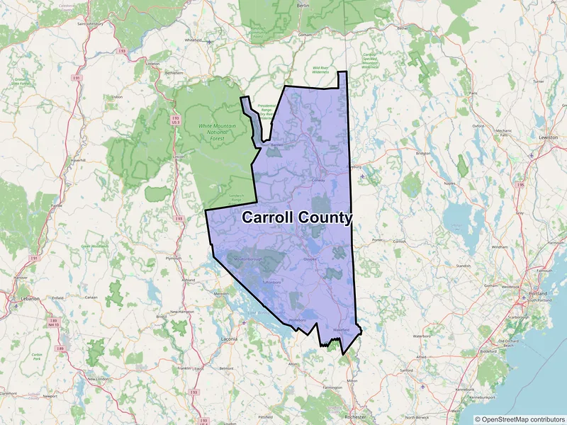Map of Carroll County, New Hampshire and ZIP codes