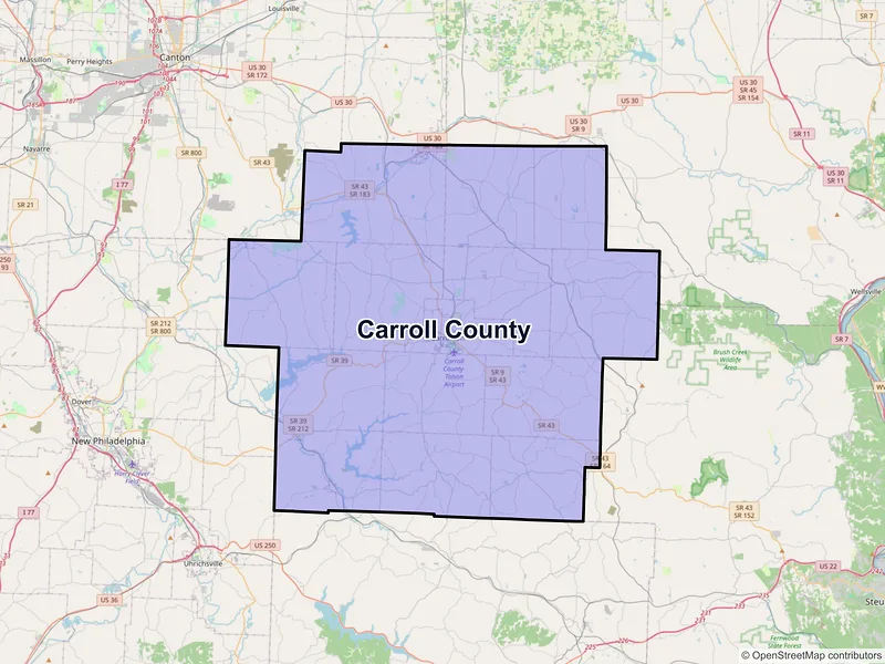 Map of Carroll County, Ohio and ZIP codes
