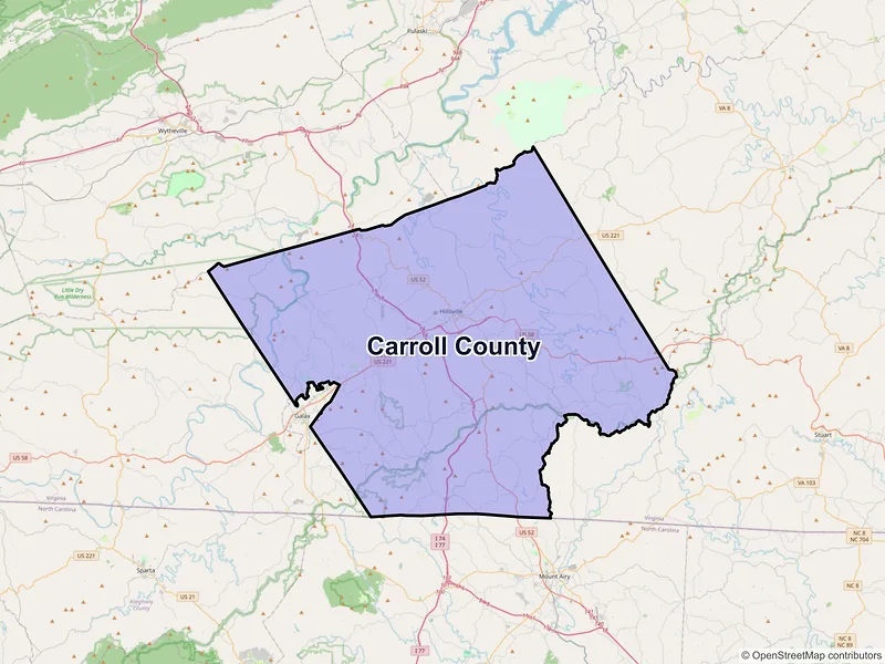 Map of Carroll County, Virginia and ZIP codes