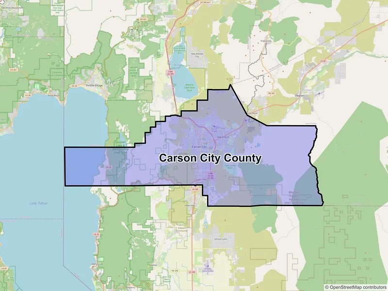 Map of Carson City County, Nevada and ZIP codes