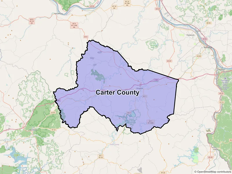 Map of Carter County, Kentucky and ZIP codes