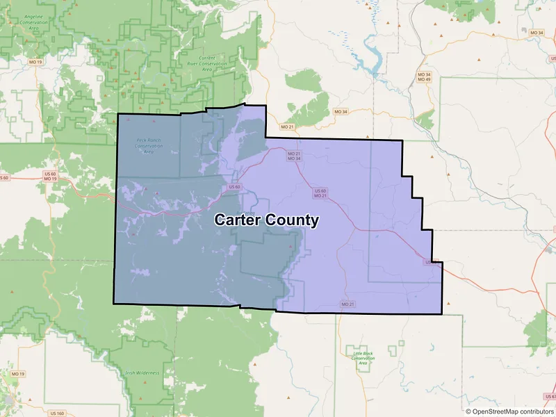 Map of Carter County, Missouri and ZIP codes