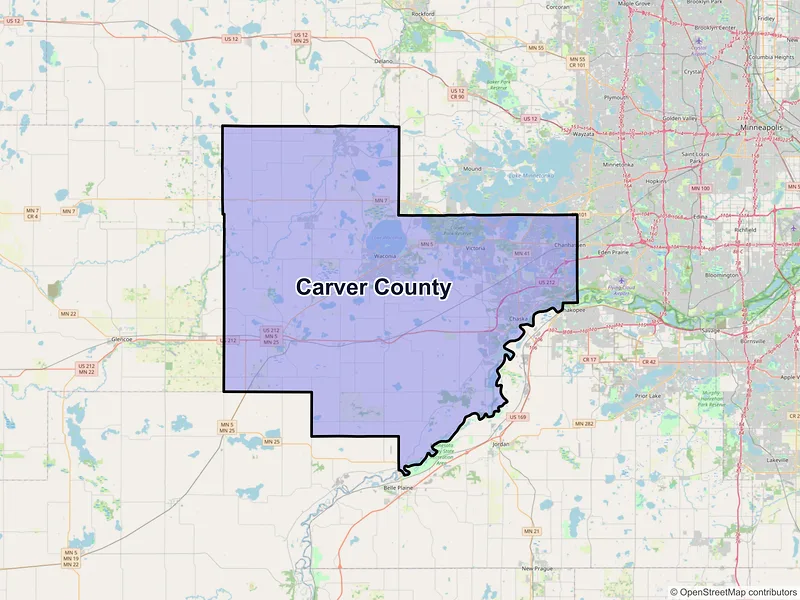 Map of Carver County, Minnesota and ZIP codes