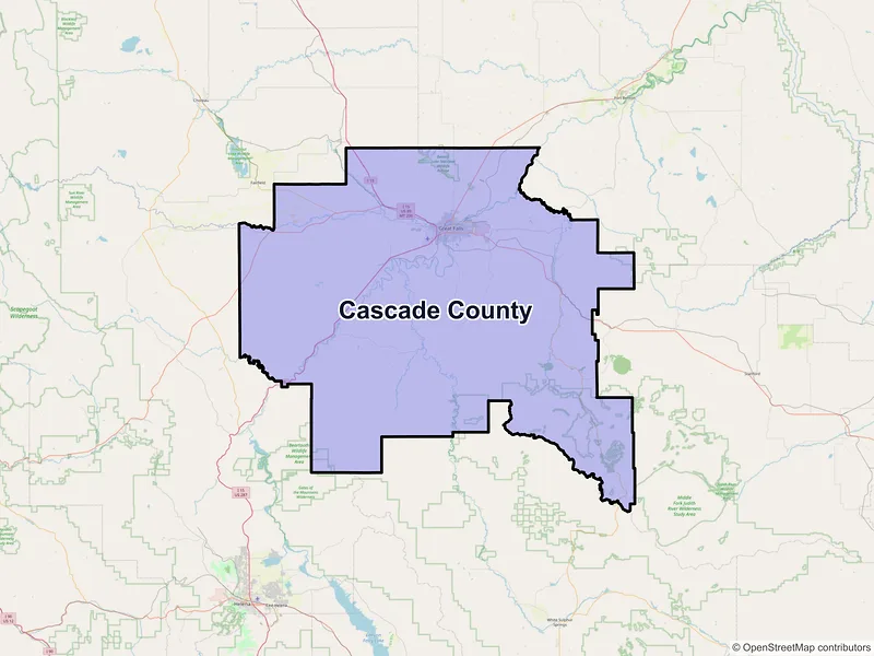Map of Cascade County, Montana and ZIP codes